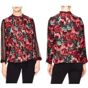 Sandro Fleur Lace Sleeve Blouse